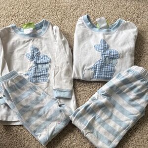 Classic Whimsy Blue Gingham Bunny Pajama Set - White & Light Blue 2 sets